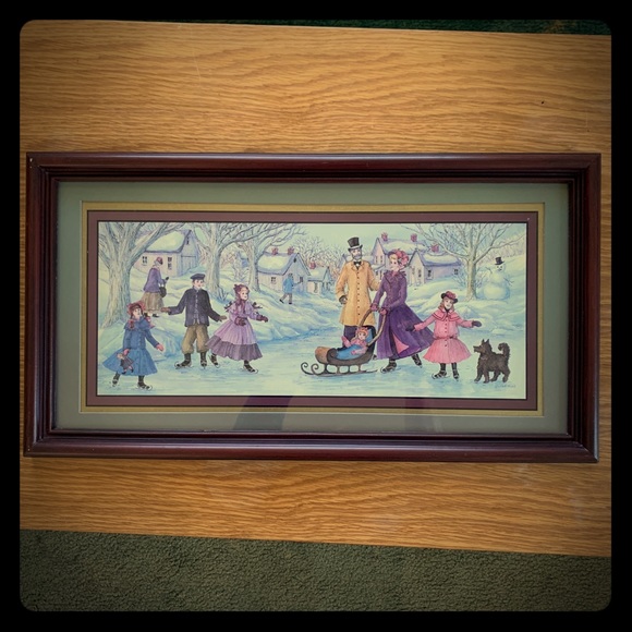 VICTORIAN SKATING POND Joan Stier Framed Print - Picture 1 of 2